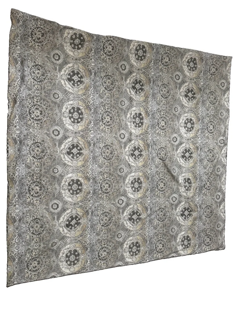 Pottery Barn Jacquelyn Duvet Cover Sapphire Medallion Full Queen Grey Tan
